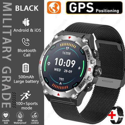 Military GPS Smart Watch Men AMOLED HD Screen Altitude Compass Heart Rate Sports Watch BT Calling IP68&10ATM Waterproof Watch