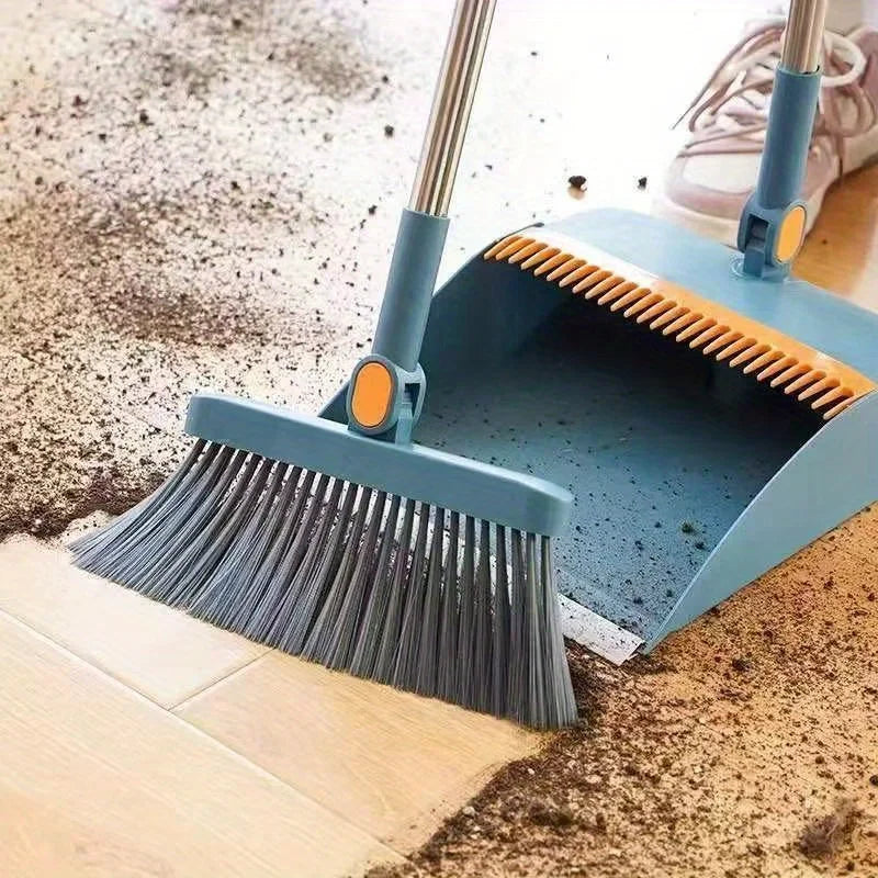 1set, Household Broom And Dustpan Set, Long Handle Floor Cleaning Broom Dustpan Set, Rotatable Broom And Dustpan With Comb Tooth
