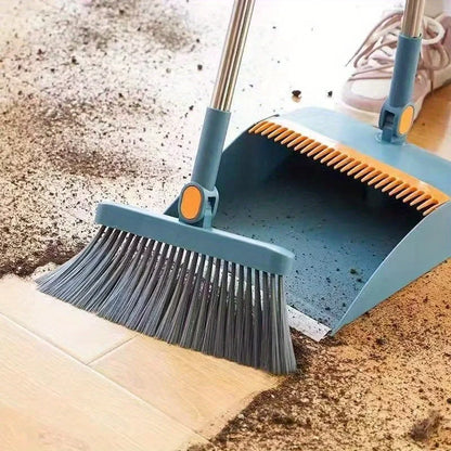 1set, Household Broom And Dustpan Set, Long Handle Floor Cleaning Broom Dustpan Set, Rotatable Broom And Dustpan With Comb Tooth
