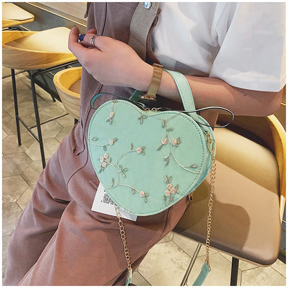 Sweet Lace Round Handbags High Quality PU Leather Women Crossbody Bags for Women 2025 Small Fresh Flower Chain Shoulder