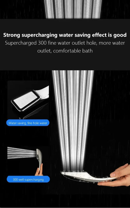 300 Holes Pressurized Showerhead Hand Hold Square Rain Shower Head Water Saving Rainfall Spray Nozzle Bathroom Accessories