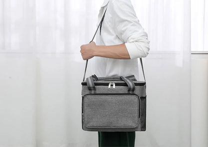 15L Portable Large Insulated Lunch Bag Black Waterproof Leak-proof Thickened Handheld Shoulder Carry Outdoor Picnic Lunch Bag