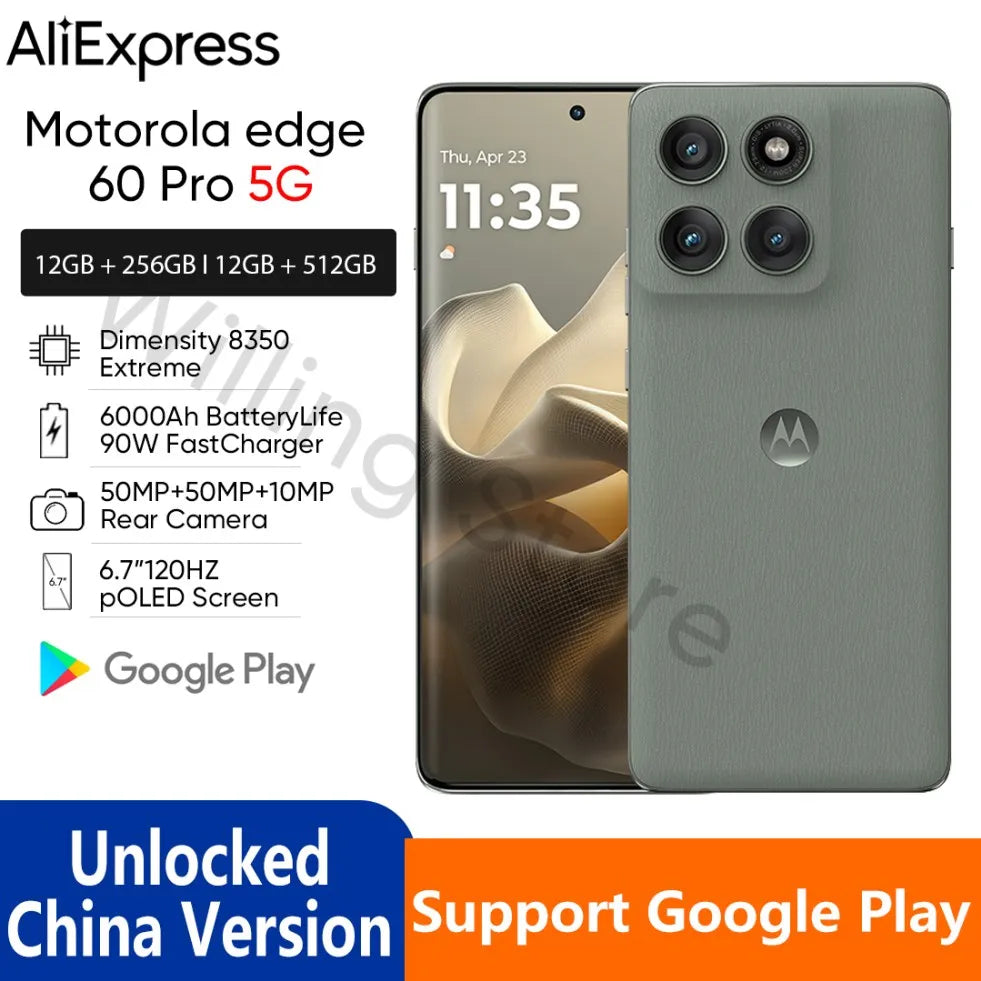 Motorola Moto Edge 60 Pro 5G AI Smart Phone 6.7'' 120Hz pOLED Screen 6000mAh Battery 90W SuperCharge 50MP Main Camera