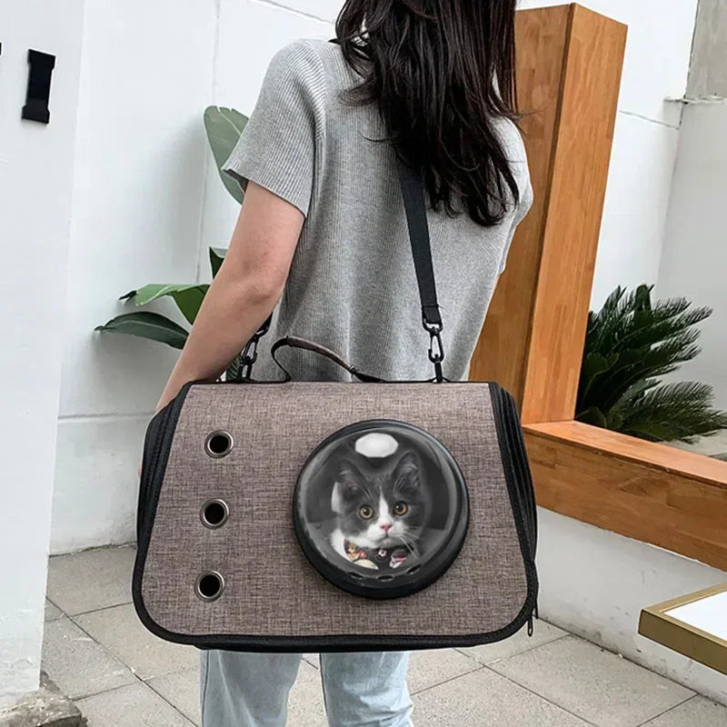 Portable Cat Bag Foldable Hand-held Space Capsule Shoulder Bags Pet Crossbody Bag Mesh Breathable Outing Kitten and Dog Supplies