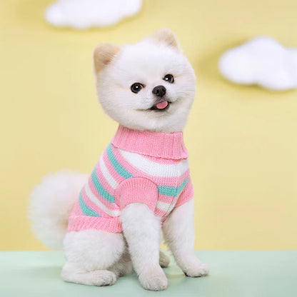 2025 Pet Autumn/Winter Warm Bar Pattern Sweater Elastic Two Leg Collar Dog Cat Knitted Woolen Clothes