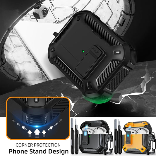For AirPods 4 Generation Case Cover with Phone Holder Shockproof Hard Shell Protective Case with Cleaner Kt for AirPods Pro/Pro2