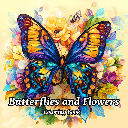 Butterfly and Flowers Adult Coloring Book - 20*20cm 24 Page Art Coloring Book - Helps Reduce Stress and Ease Emotions