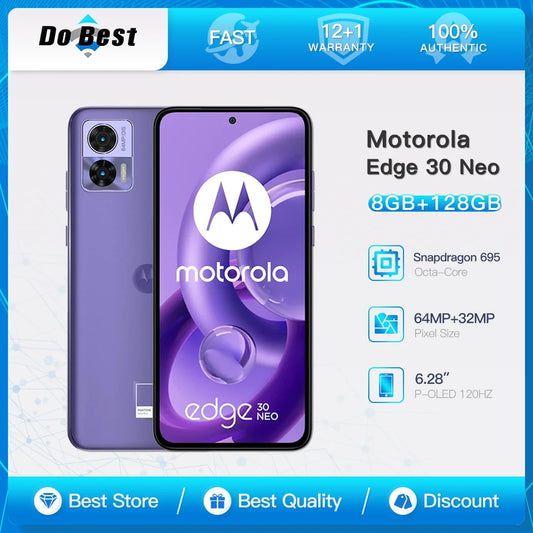 Motorola Moto Edge 30 NEO 5G Mobile Phone 6.28" P-OLED 120Hz 8GB RAM 128GB ROM Snapdragon 695 Octa-Core Android Cell Phone