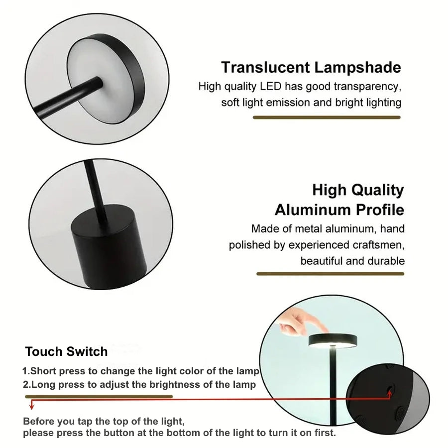 Simple Touch Led Table Light Rechargeable Desk Lamp 3 Color Bedside Creative Ambient Light Room Restaurant Bar Decor Night Light