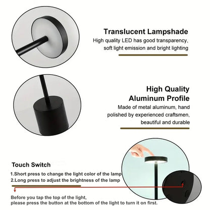 Simple Touch Led Table Light Rechargeable Desk Lamp 3 Color Bedside Creative Ambient Light Room Restaurant Bar Decor Night Light