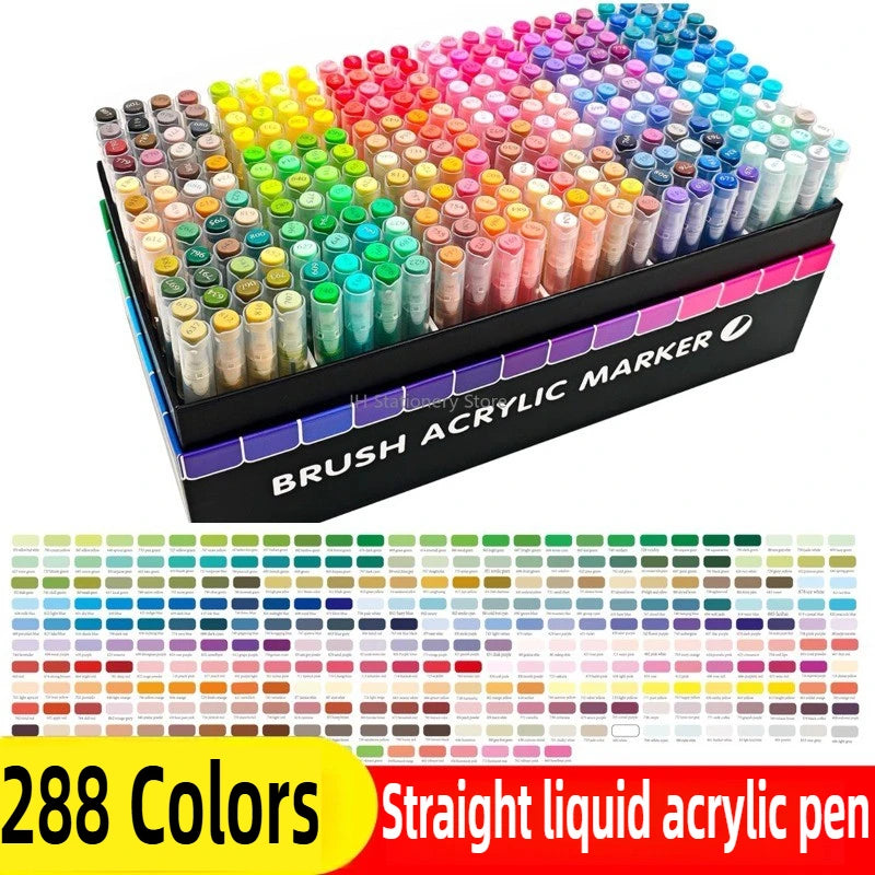 168-288 Colors Liquid Acrylic Marker Pens,Brush Soft Tip Juicy Ink Art Supplies For Students,GuangNa Stationery School Supplies