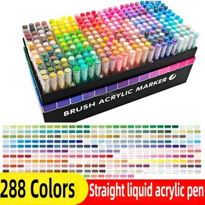 168-288 Colors Liquid Acrylic Marker Pens,Brush Soft Tip Juicy Ink Art Supplies For Students,GuangNa Stationery School Supplies