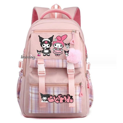 Lovely Kuromi Melody Backpacks Cosplay Plaid Women Men multi-pocket Lightweight School Bags Travel Ins Capacity Laptop Mochilas
