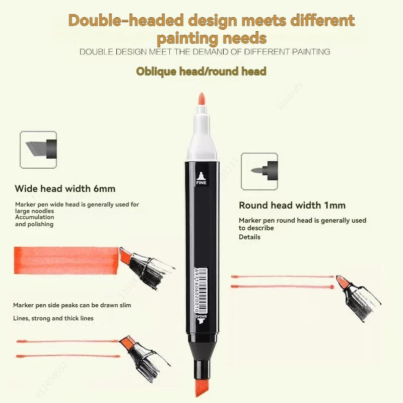 12 Colors Alcohol Based Markers Set Dual Tip Sketching Drawing Markers Animation for Adults Kids Painting School Supplies