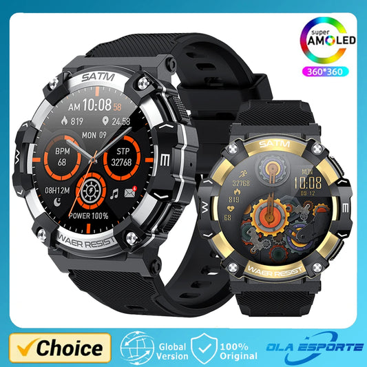 New Outdoor Military Smartwatch For Men Health Monitor Bluetooth Call Voice Assistant GPS Sports Waterproof Men Smartwatch 2024