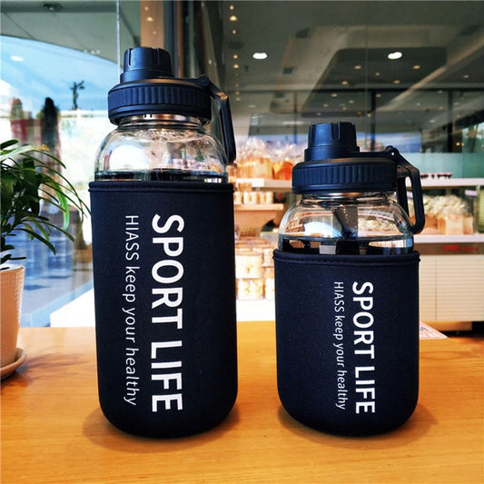 700ml/1000ml Large Capacity Portable Sport Glass Water Bottle with Filter and Cup Sleeve Drinkware for Workout Outdoors