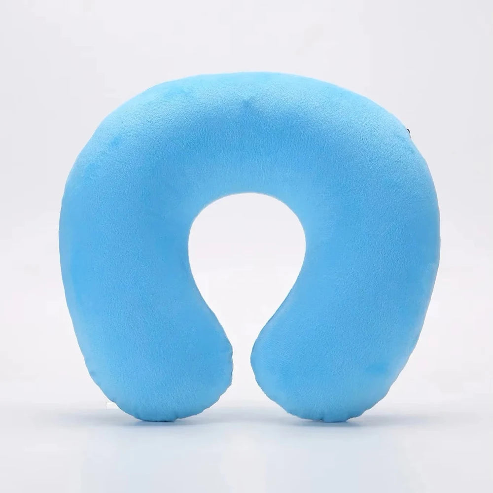 1PC U-shaped Travel Pillow Portable Lazy Inflatable Neck Cervical Support Short Plush Office Sleep Essentials