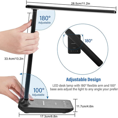 LED Desk Lamp, Office Table Lamp with Wireless Charger, Suitable for Home, Office Dimmable Desk Lamp, with USB Charging Port