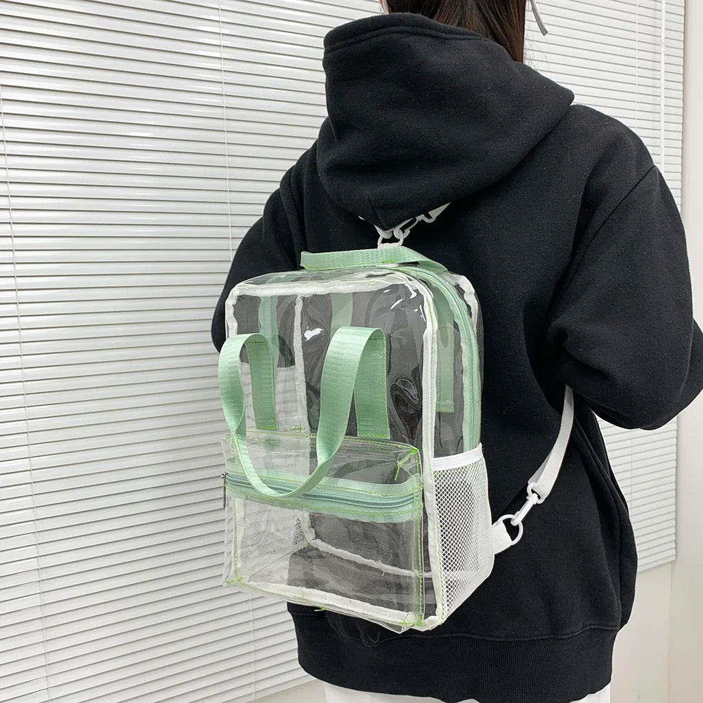 Transparent PVC Outdoor Sports Fitness Knapsack Casual Travel Visible Backpack Large Capacity Waterproof Top-Handle SchoolBag