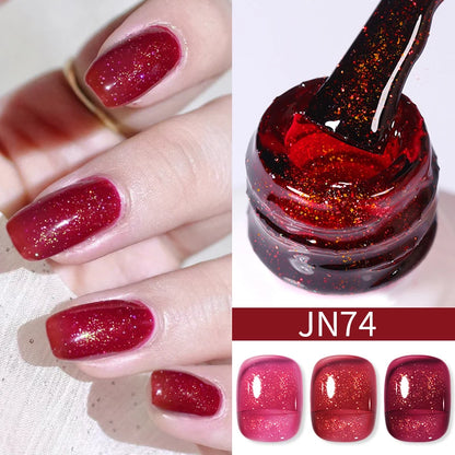 BORN PRETTY 10ml Wine Red Glitter Jelly Nude Gel Nail Polish Soak Off Translucent Color UV Light Cure for Nail Art DIY at Home