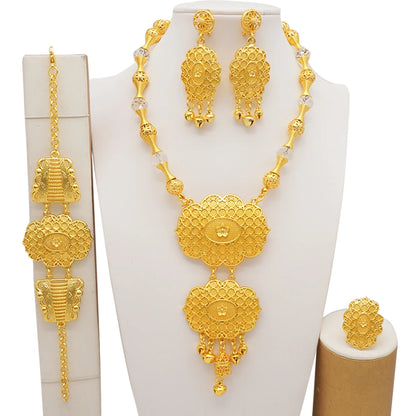 2023 Fine Jewelry Sets For Women Dubai Bridal Wedding Gifts Necklace Bracelet Earrings Ring Jewellery Set African Bead jewelry