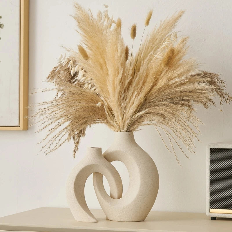 Hollow Nordic Modern Ceramic Vase Set of 2 for Modern Home Decor,Plastic imitation ceramic Hollow Flower Vases for Living Room