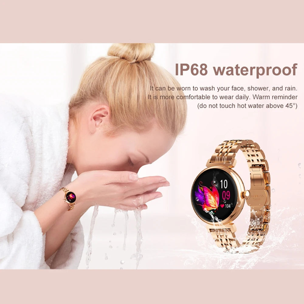 AMOLED Bluetooth Call Smart Watch Screen Always Display 1.04 inch Fashion Ladies Smartwatch Metal Body Small Screen Watch