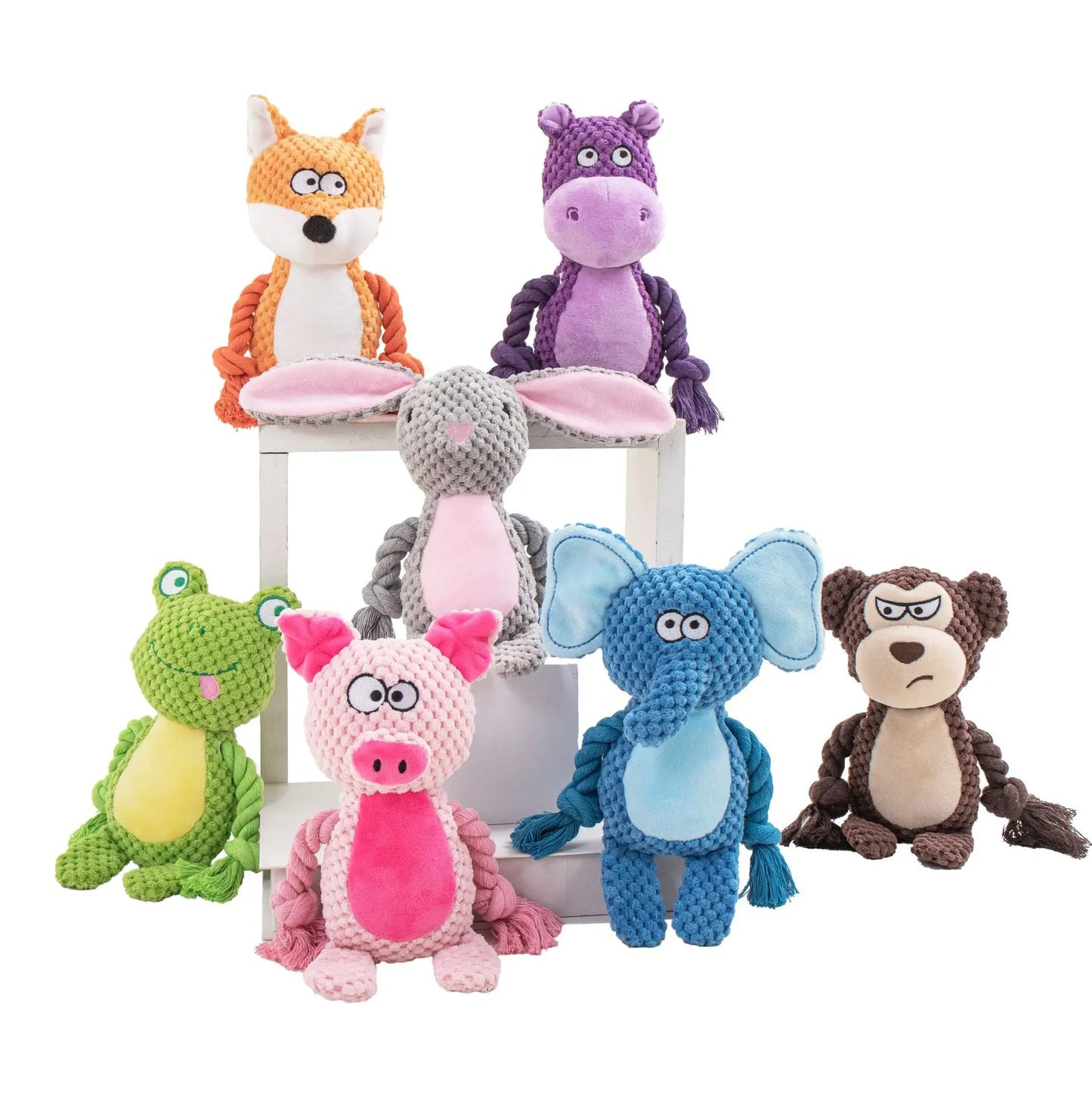 Squeaky Plush Rope Toys for Dogs: Fox Frog Pig Animal Pull Tug Cotton Bite-Resistant Cord - Interactive Training for Puppy Bond