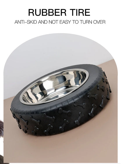 Pet Bowl Tire Shape Large Diameter Bowl Non-Slip Removable and Washable Pet Food Utensils