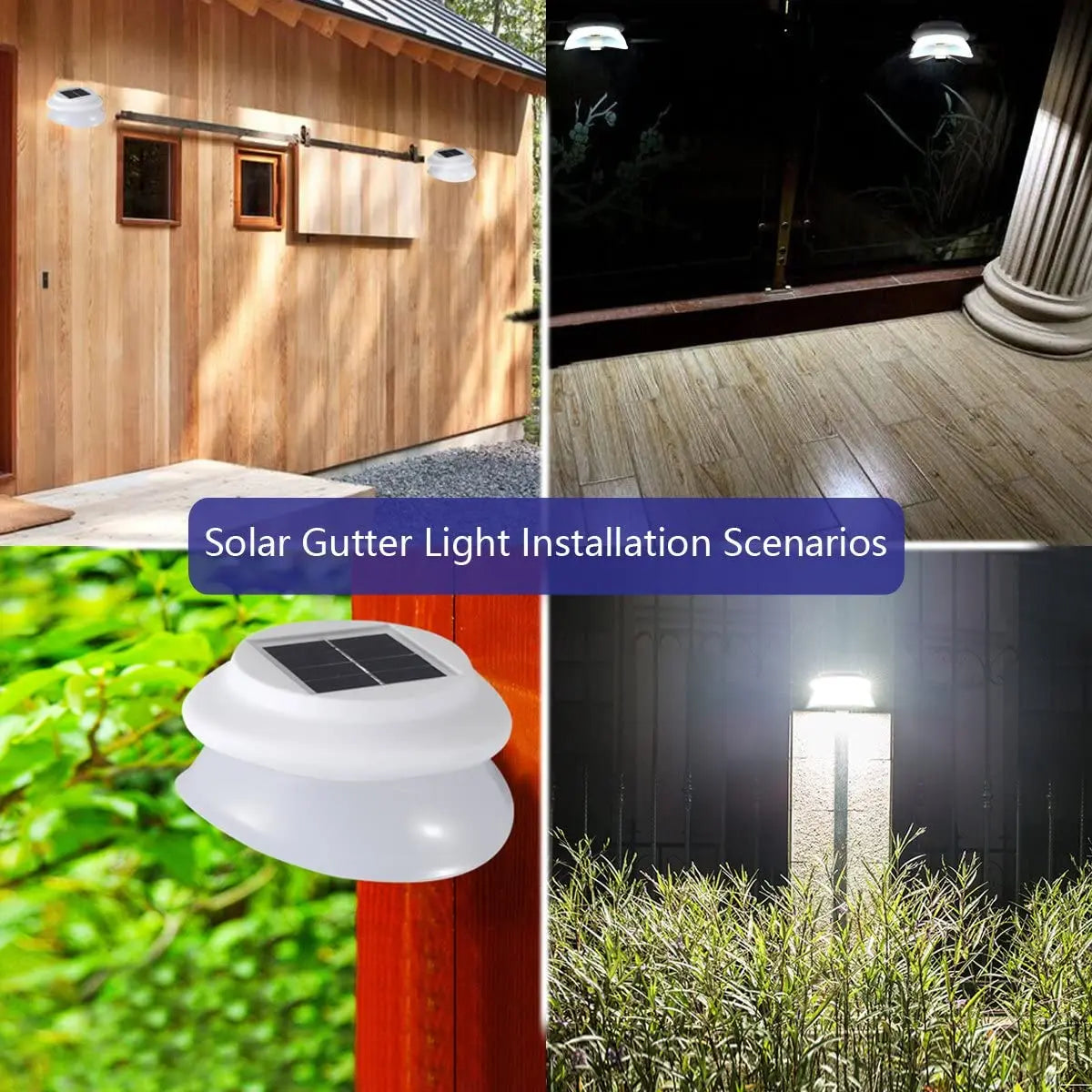 Solar Garden Gutter Lights Outdoor, 9 LED Deck Fence Lights Waterproof for Wall, Deck, Fence, Stair, Step and Yard Decor