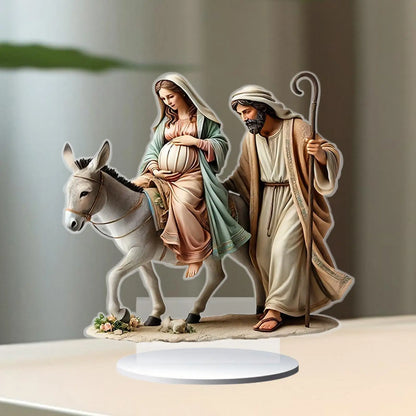 Jesus Nativity Statue Traditional Lightweight Multifunctional 2D Flat Acrylic Ornament for Gifts Friends Office Family Tabletop