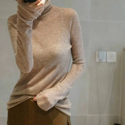 2023 New autumn/winter cashmere sweater women's turtleneck pullover ultra-thin pile neck sweater wool knit