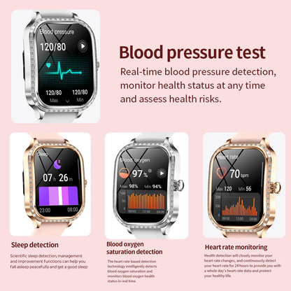 New Fashion Women Smart Watch 1.75inch Curved Screen Sports Bracelet BT HD Calling Clock IP68 Waterproof Diamond Case Smartwatch