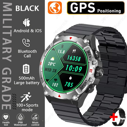 Military GPS Smart Watch Men AMOLED HD Screen Altitude Compass Heart Rate Sports Watch BT Calling IP68&10ATM Waterproof Watch
