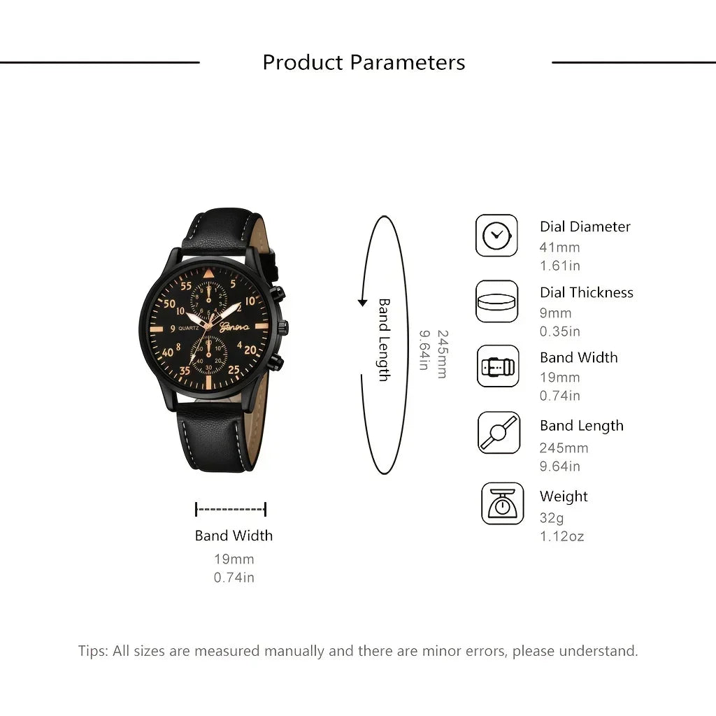 4/2/1pcs Men Sports Watches Set Man Business Quartz Wristwatch Luxury Brown Leather Bracelet Men Casual Clock Watch（NO Box）