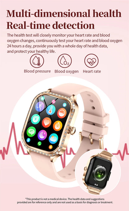 New Fashion Women Smart Watch 1.75inch Curved Screen Sports Bracelet BT HD Calling Clock IP68 Waterproof Diamond Case Smartwatch