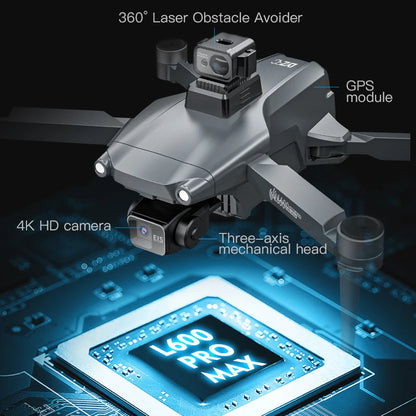 2025 New L600 PRO MAX GPS Drone 5KM 4K Professional HD Dual Camera 3-Axis Gimbal 360 Obstacle Avoidance Brushless Quadcopter Toy