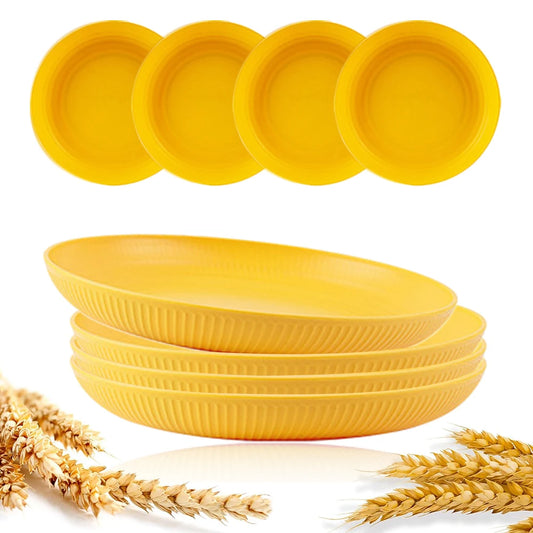 8Pcs 23cm Lightweight Unbreakable Wheat Straw Plates Deep Dinner Plate for Kids Toddler Adult Dishwasher Microwave Safe