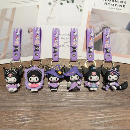 MINISO Cartoon Sanrio Cute Gothic's PVC Key Chain Bag Pendant Doll Rebellious Kuromi Pendant Car Key Chain for Kid Birthday Gift