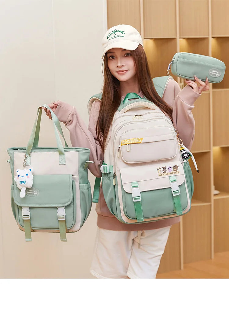 Backpack 3Pcs/Set for Girls Large Capacity Middle Schoolbag Student Schoolbag Set School Backpack Bags for Teenage Students Bag