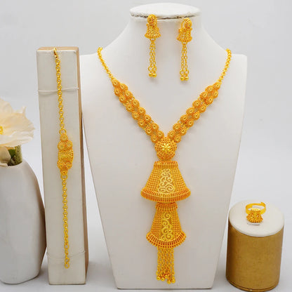 Ethiopian Saudi Style Gold Color Jewelry Set With Noble Elegant Geometric Pendants Suitable For Wedding Banquets Gifts