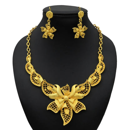 ANIID Dubai 24K Gold Color Long Jewelry Sets Wedding African Necklace Earrings For Women Nigerian Indian Bridal Set Party Gifts