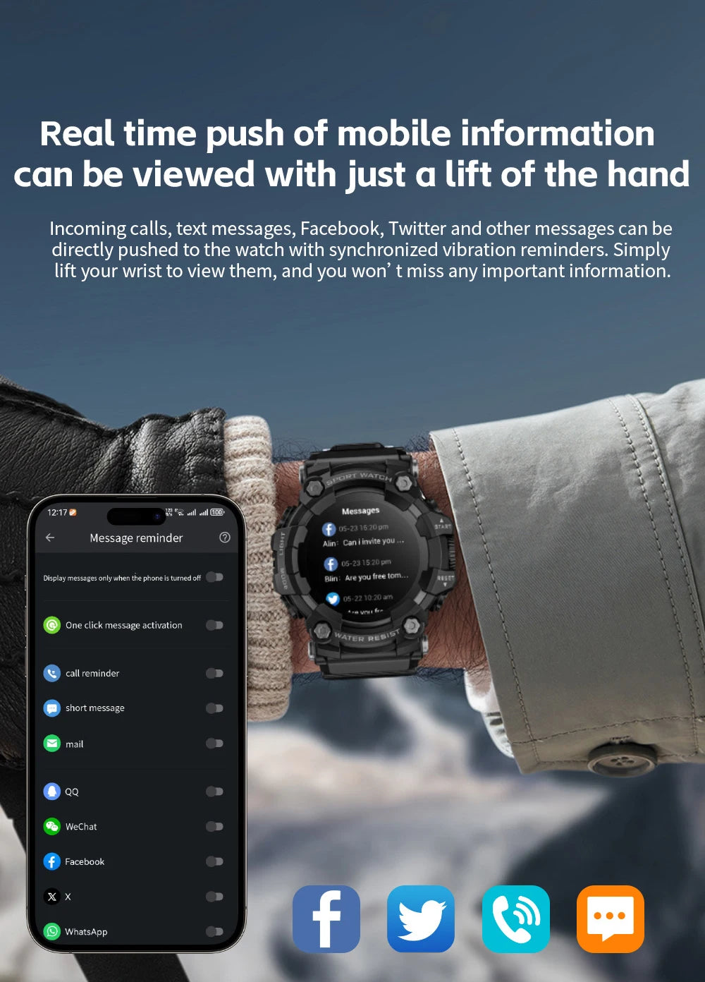 LOKMAT ATTACK-GT Upgrade Sport Smart Watch Waterproof Bluetooth Calls Rugged Smartwatches Flashlight Fitness Tracker for Phone