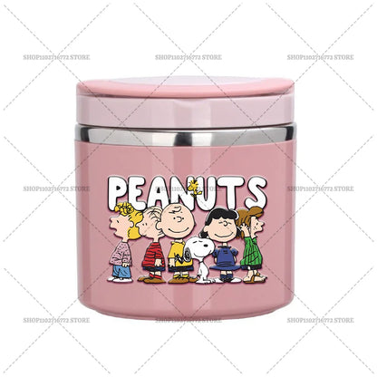 630ml Snoopys Food Thermal Jar Insulated Soup Cup Stainless Steel Vacuum Lunch Box with Handle Portable Sealed Bento Boxes Gift