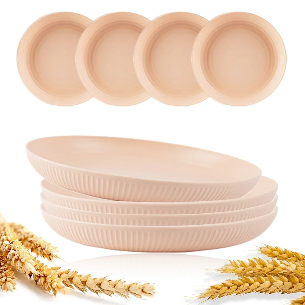 8Pcs 23cm Lightweight Unbreakable Wheat Straw Plates Deep Dinner Plate for Kids Toddler Adult Dishwasher Microwave Safe