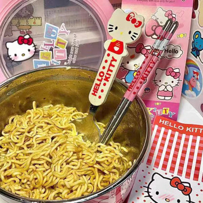 Anime Sanrio Hello Kitty Stainless Steel With Lid Ramen Bowl Student Dormitory Fruit Salad Rice Soup Bowl Kitchen Tableware