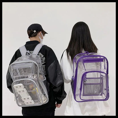Casual PVC Clear Backpack Large Capacity with Multi-pockets Students Bookbag See Through Waterproof Transparent Backpack Travel