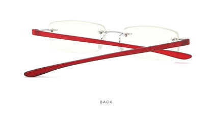 Men's Anti Blue Light Blocking Reading Glasses Cut Frameless Metal HD Lens Eyewear Women Prescription Presbyopic Glasses +400