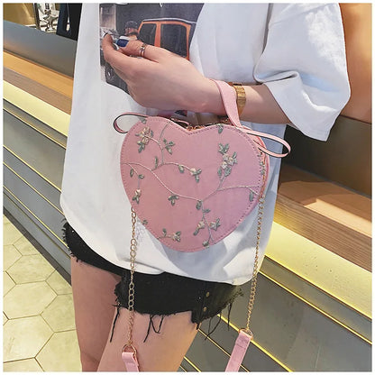 Sweet Lace Round Handbags High Quality PU Leather Women Crossbody Bags for Women 2025 Small Fresh Flower Chain Shoulder