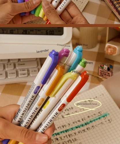 5 Colors/box Double Headed Highlighter Pen Set Fluorescent Drawing Markers Highlighters Pens Art Japanese Cute Pastel Stationery